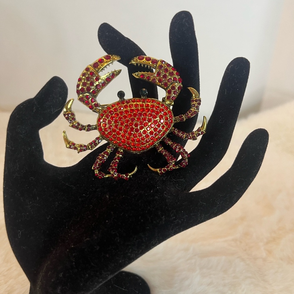 Heidi Daus Vibrant Red and Gold Crab Brooch